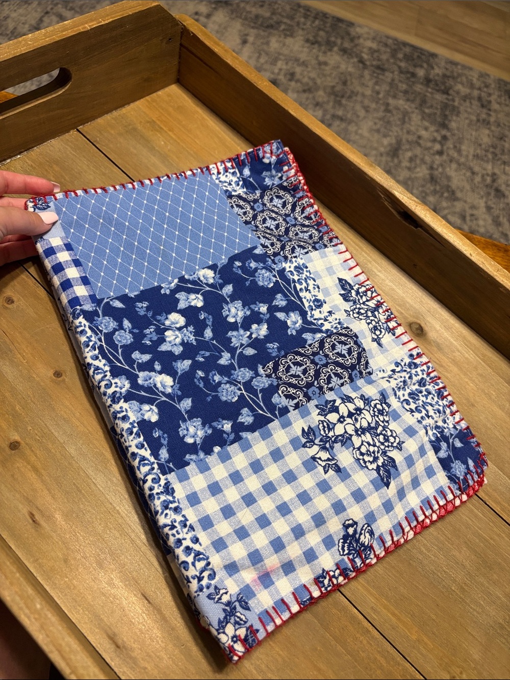 Handmade Blue Patchwork Style Farmhouse Cottagecore Quilted Placemats Set of 2 - Picture 2 of 5